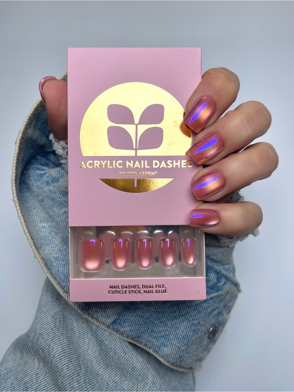 Red Aspen Jubilant Jericka Pink Acrylic Iridescent Hologram Press-On Nails